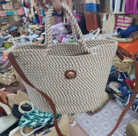 Túi xách nữ dây cotton dệt tay có tay cầm dài PU