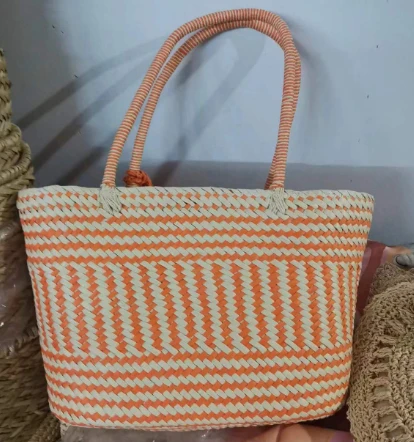Túi tote dệt bằng giấy màu cam & beidge