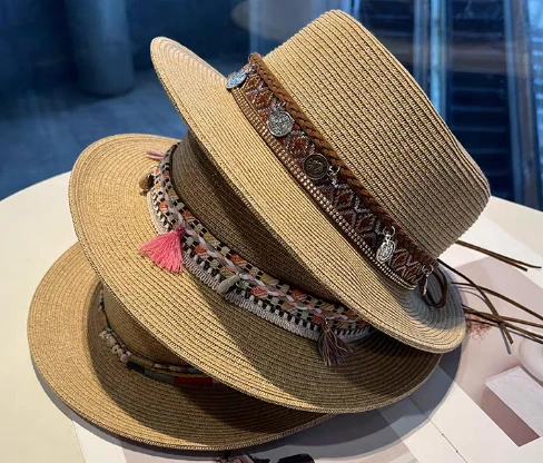 Mũ rơm đi biển màu nâu Boho dành cho nữ