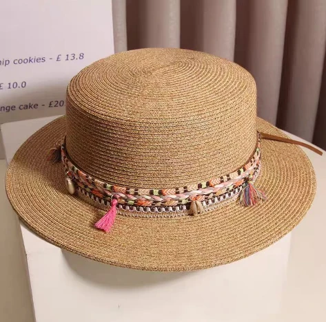 Mũ rơm giấy màu nâu Boho Chic dành cho nữ