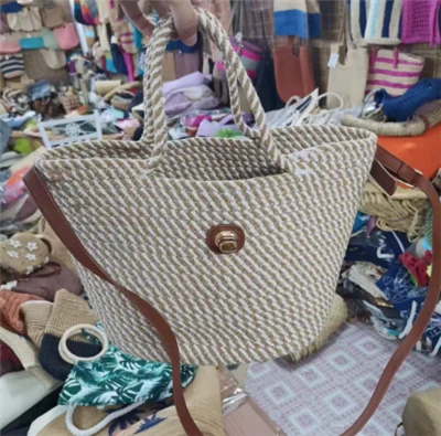 Túi xách nữ dây cotton dệt tay có tay cầm dài PU