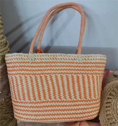 Túi tote dệt bằng giấy màu cam & beidge